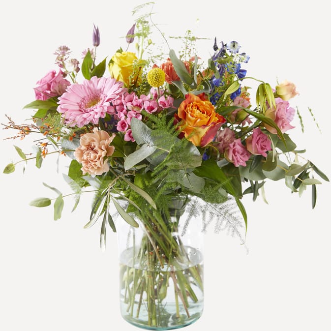 Colourful bouquet with vase