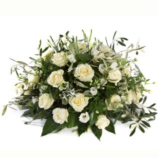 white round mourning arrangement